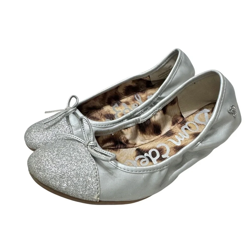Sam Edelman‎ Farrah II Ballet Flat Girls 3M Silver Glitter Cap Toe